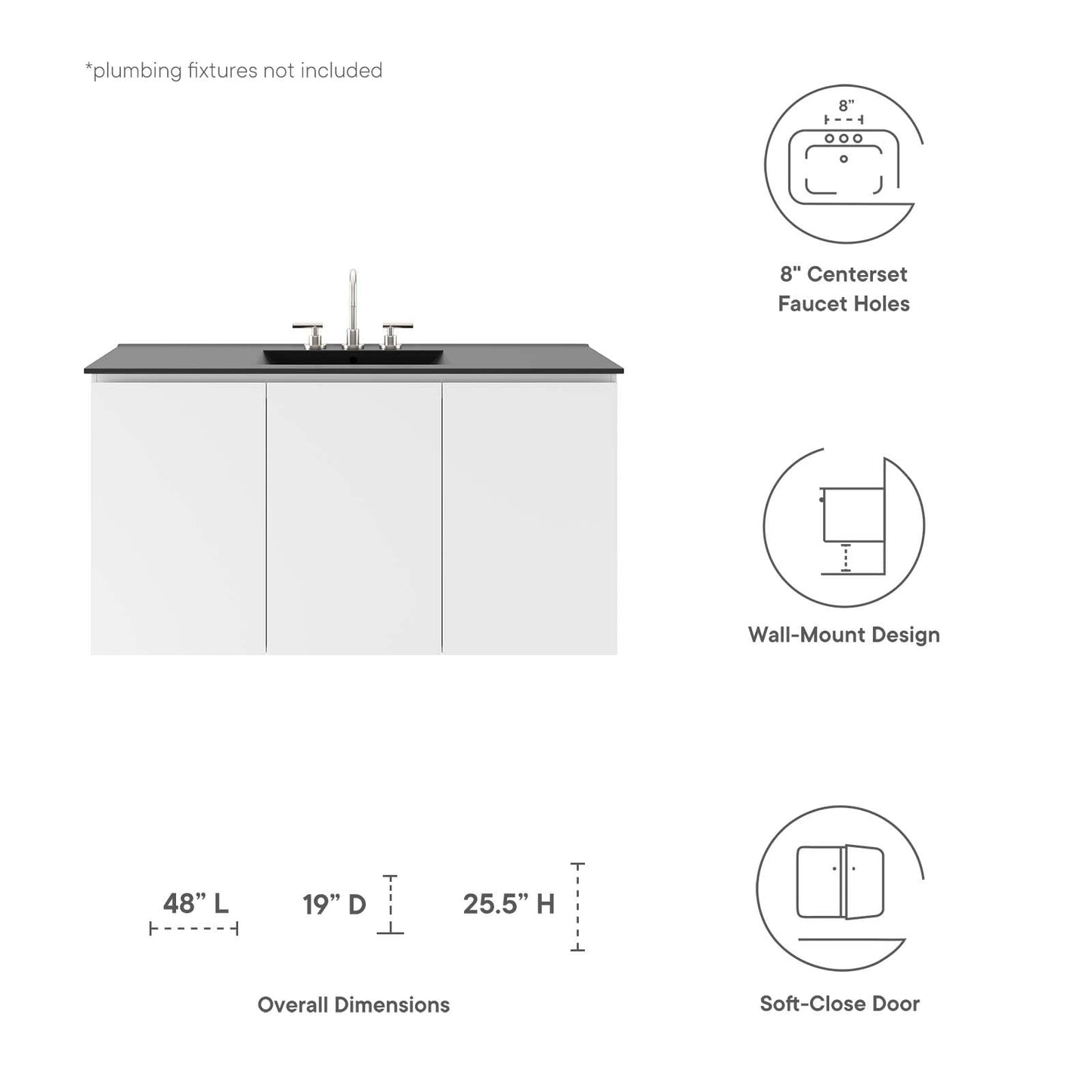 Bryn 48" Wall-Mount Bathroom Vanity White Black EEI-5780-WHI-BLK