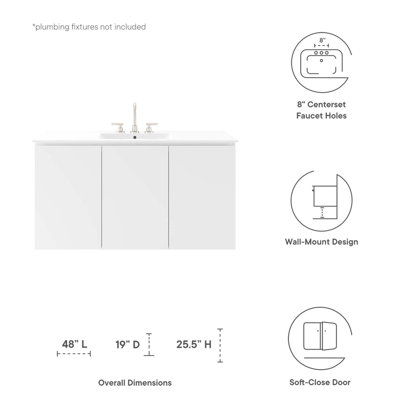 Bryn 48" Wall-Mount Bathroom Vanity White White EEI-5780-WHI-WHI