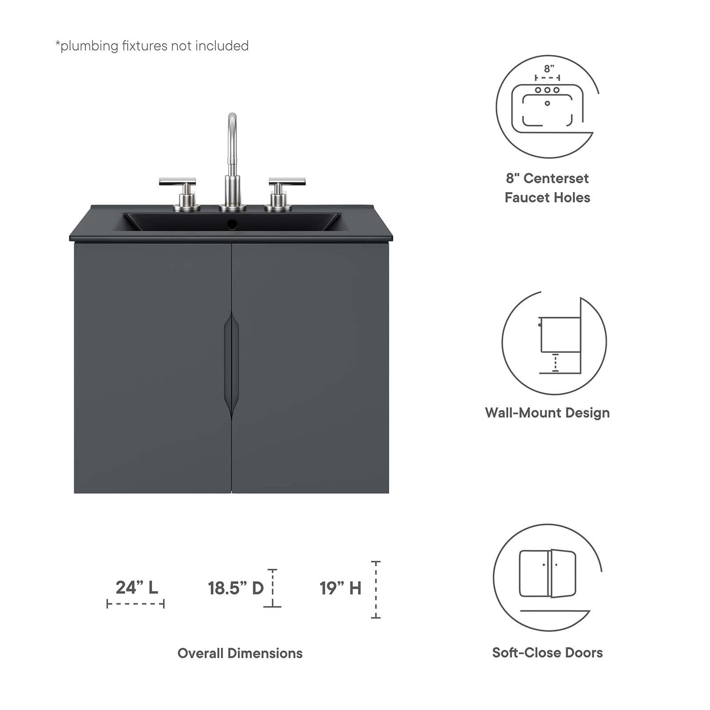 Vitality 24" Bathroom Vanity Gray Black EEI-5782-GRY-BLK