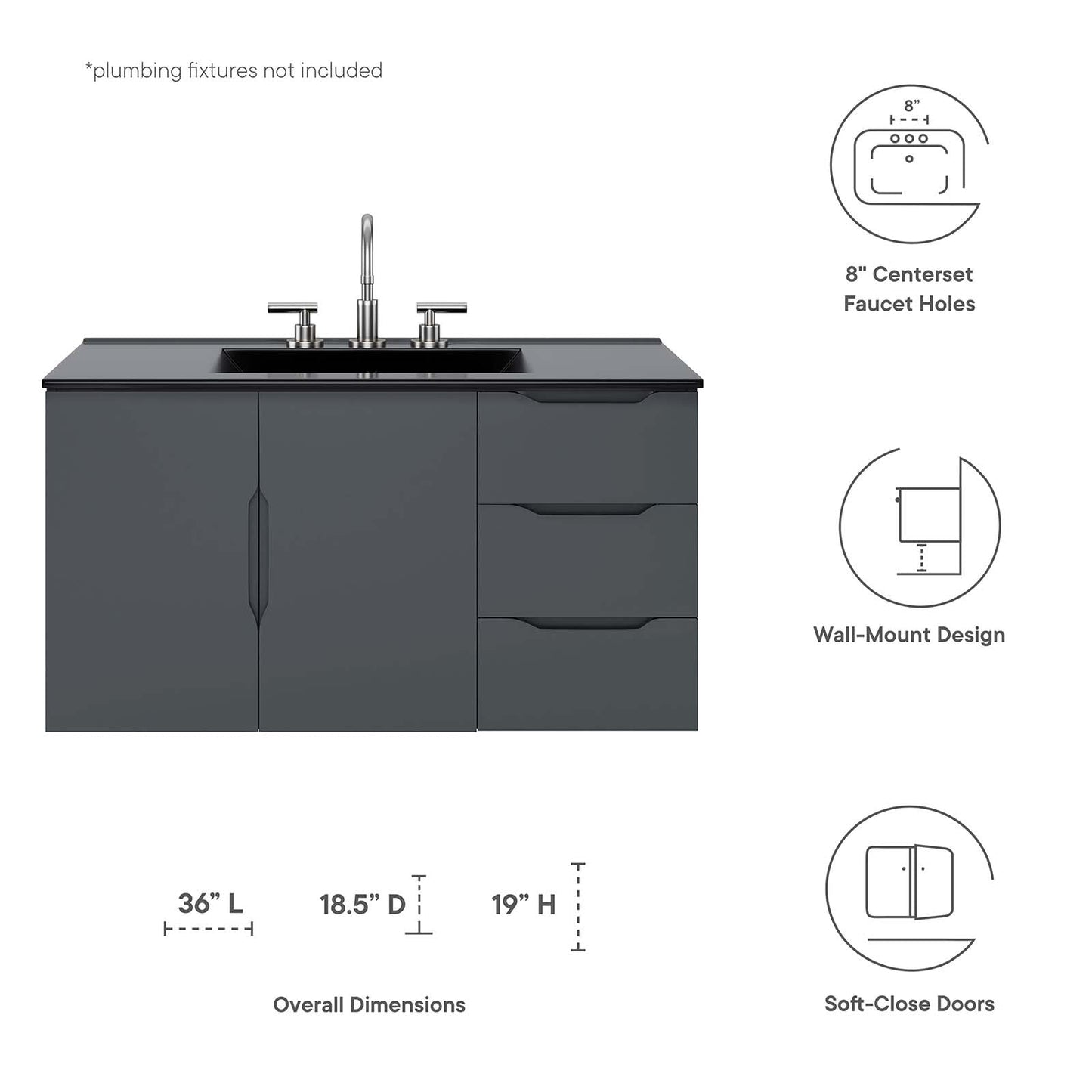 Vitality 36" Bathroom Vanity Gray Black EEI-5783-GRY-BLK