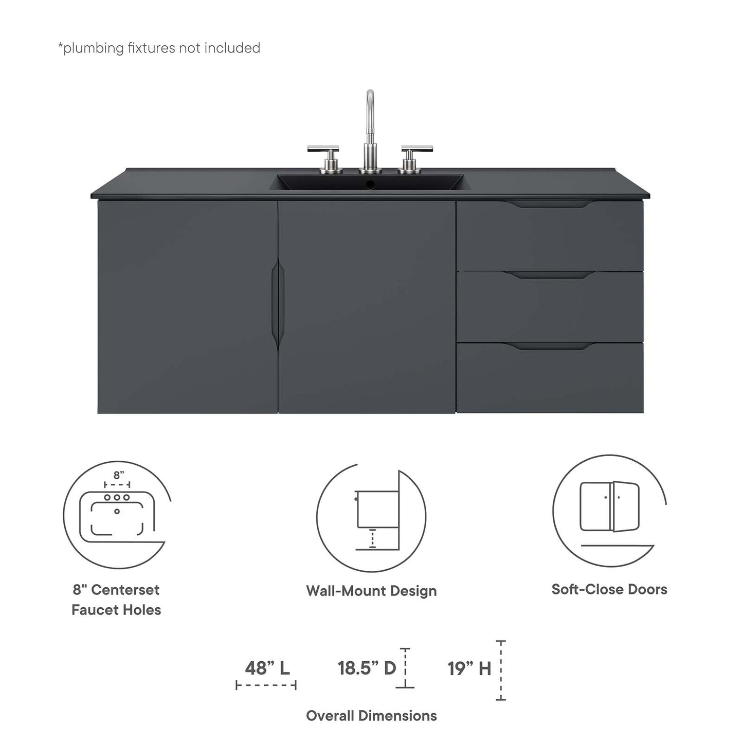 Vitality 48" Single Sink Bathroom Vanity Gray Black EEI-5784-GRY-BLK