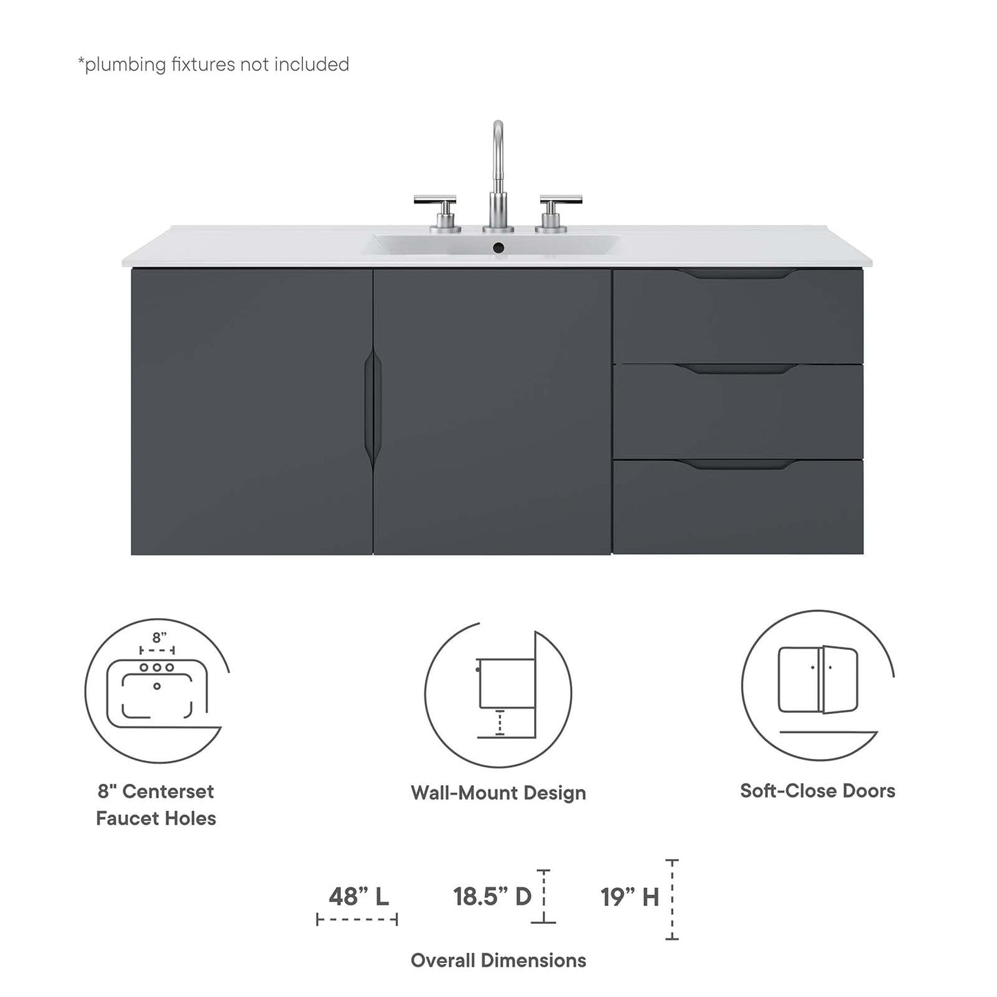 Vitality 48" Single Sink Bathroom Vanity Gray White EEI-5784-GRY-WHI