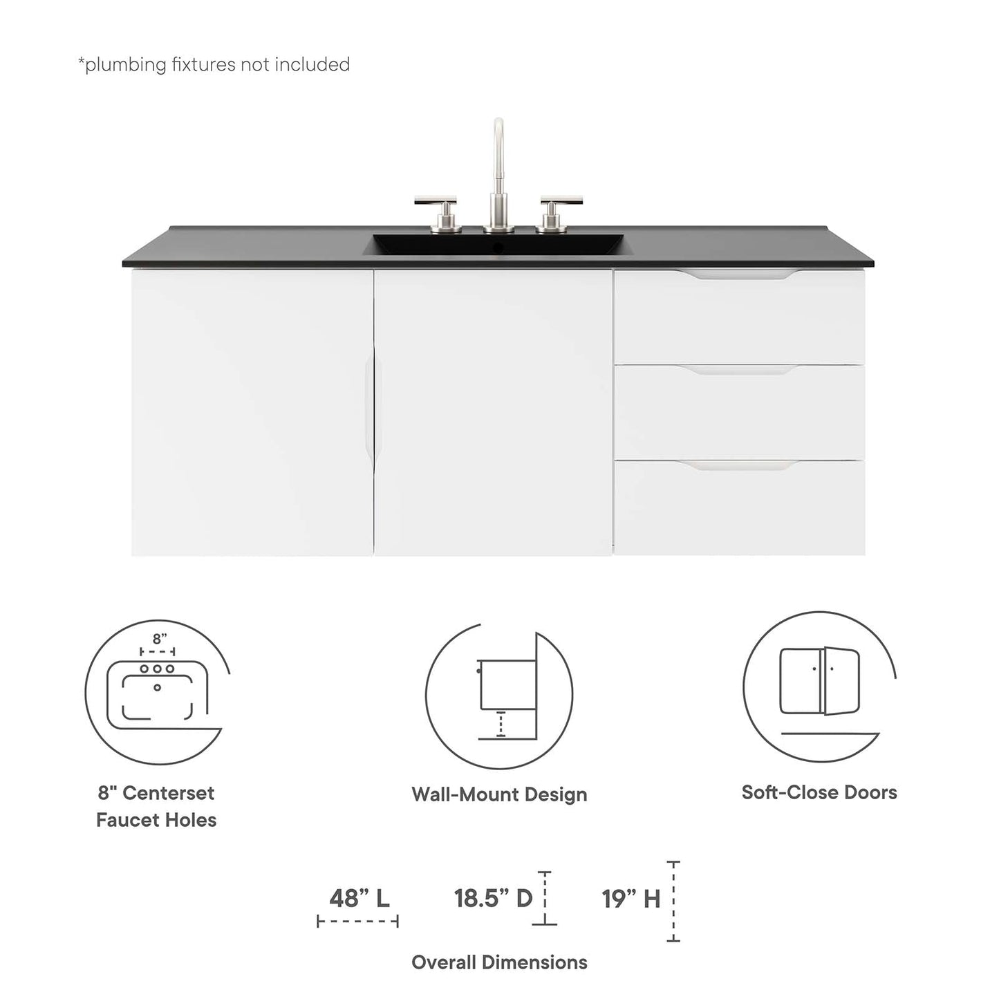 Vitality 48" Single Sink Bathroom Vanity White Black EEI-5784-WHI-BLK