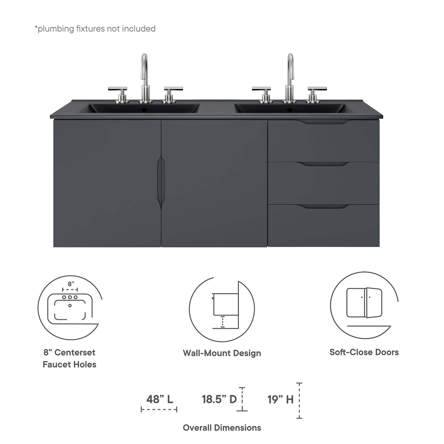 Vitality 48" Double Sink Bathroom Vanity Gray Black EEI-5785-GRY-BLK