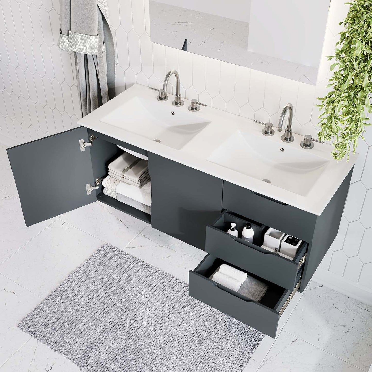 Vitality 48" Double Sink Bathroom Vanity Gray White EEI-5785-GRY-WHI