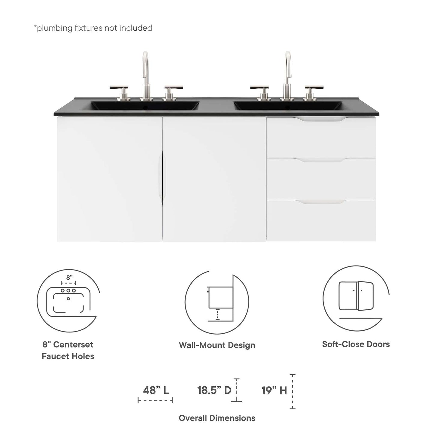 Vitality 48" Double Sink Bathroom Vanity White Black EEI-5785-WHI-BLK