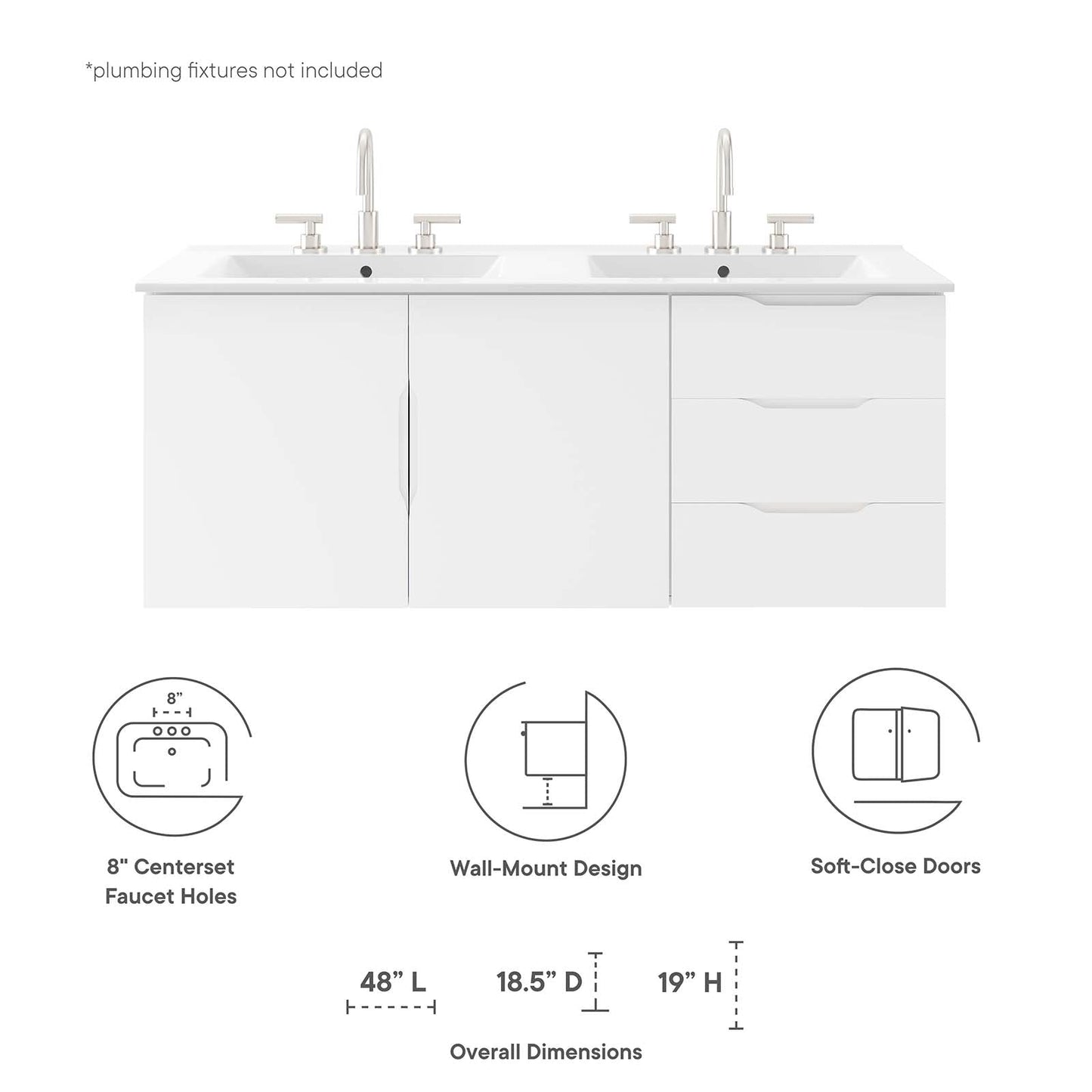 Vitality 48" Double Sink Bathroom Vanity White White EEI-5785-WHI-WHI