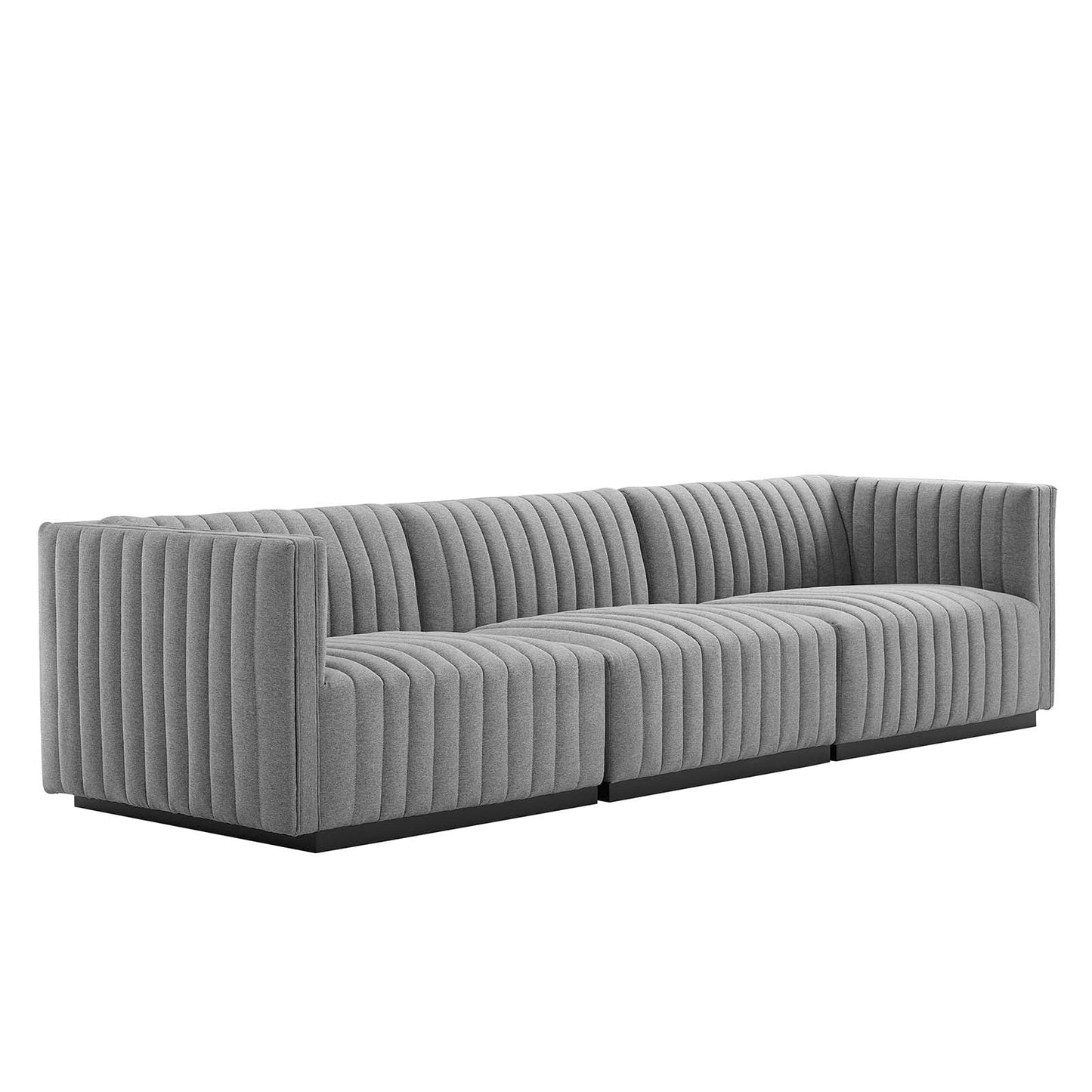 Conjure Channel Tufted Upholstered Fabric Sofa Black Light Gray EEI-5787-BLK-LGR