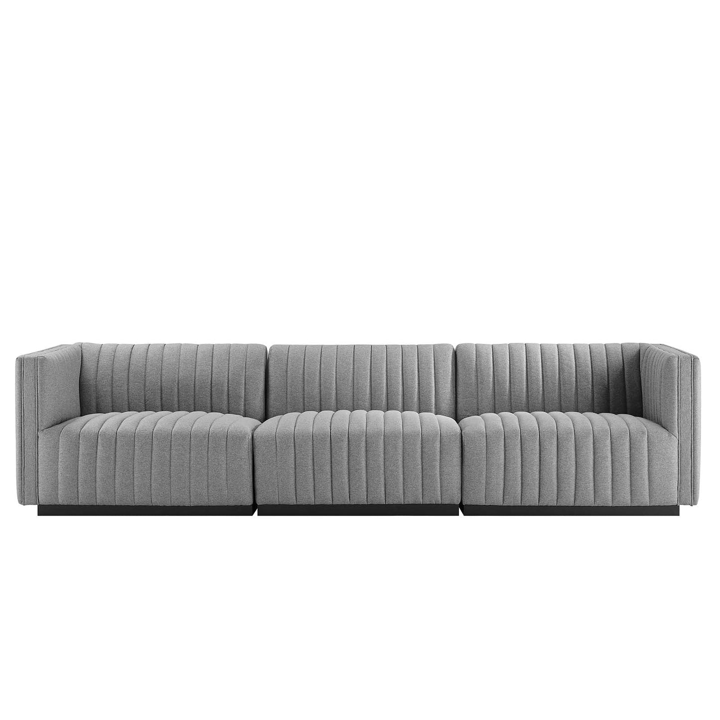 Conjure Channel Tufted Upholstered Fabric Sofa Black Light Gray EEI-5787-BLK-LGR