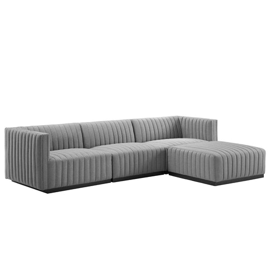 Conjure Channel Tufted Upholstered Fabric 4-Piece Sectional Sofa Black Light Gray EEI-5788-BLK-LGR