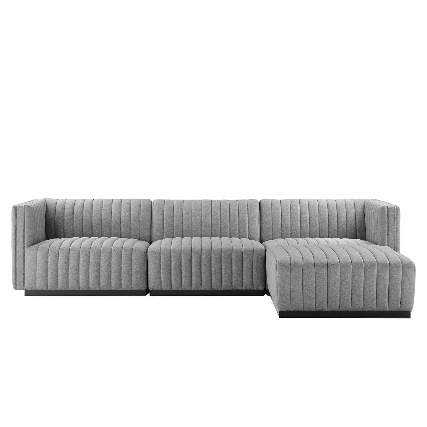 Conjure Channel Tufted Upholstered Fabric 4-Piece Sectional Sofa Black Light Gray EEI-5788-BLK-LGR