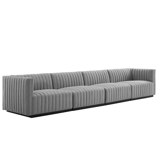 Conjure Channel Tufted Upholstered Fabric 4-Piece Sofa Black Light Gray EEI-5789-BLK-LGR