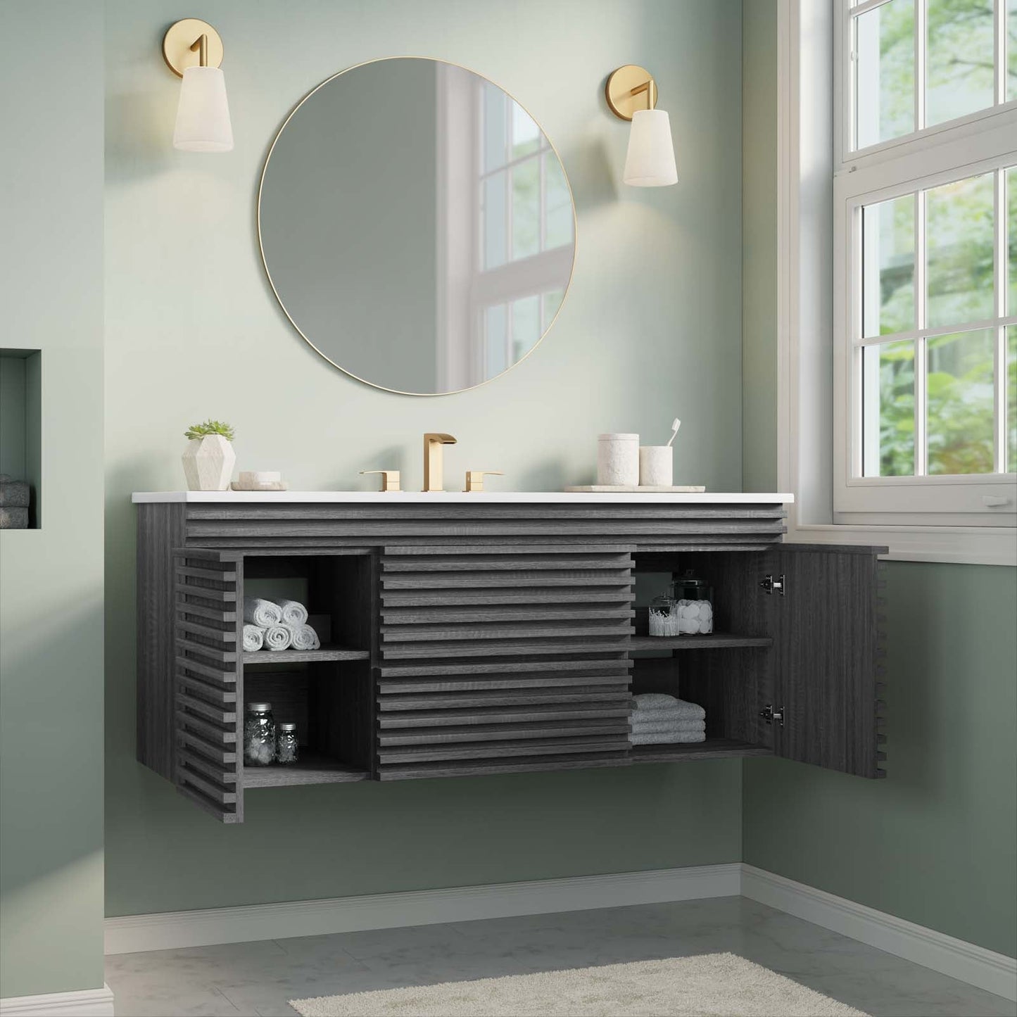 Render 48" Wall-Mount Bathroom Vanity Charcoal White EEI-5801-CHA-WHI