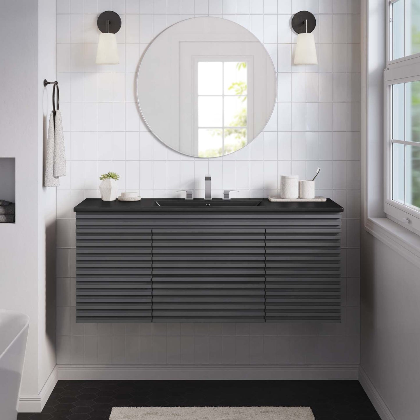 Render 48" Wall-Mount Bathroom Vanity Gray Black EEI-5801-GRY-BLK