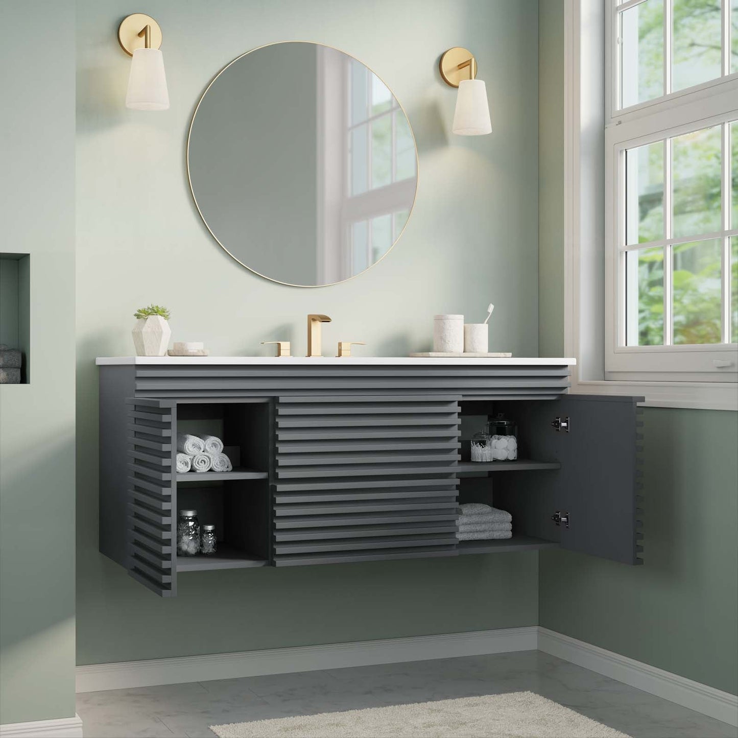 Render 48" Wall-Mount Bathroom Vanity Gray White EEI-5801-GRY-WHI