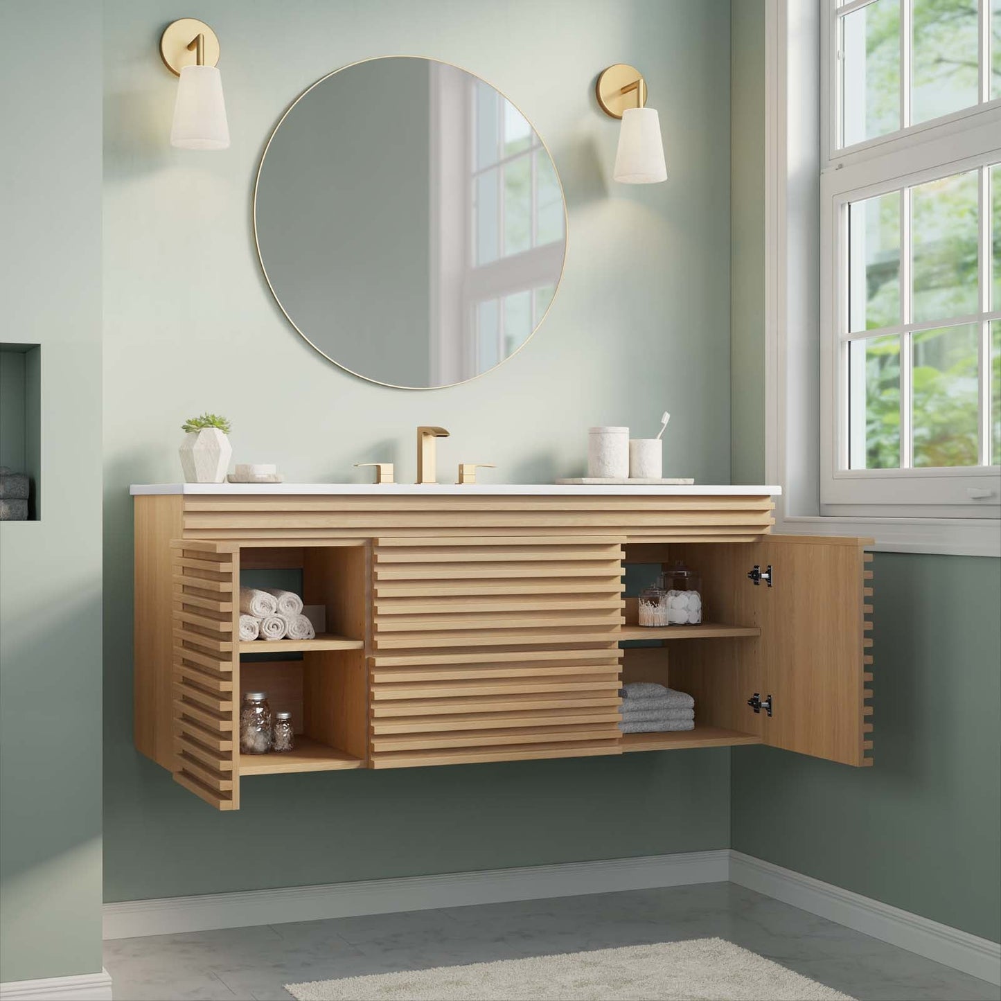 Render 48" Wall-Mount Bathroom Vanity Oak White EEI-5801-OAK-WHI