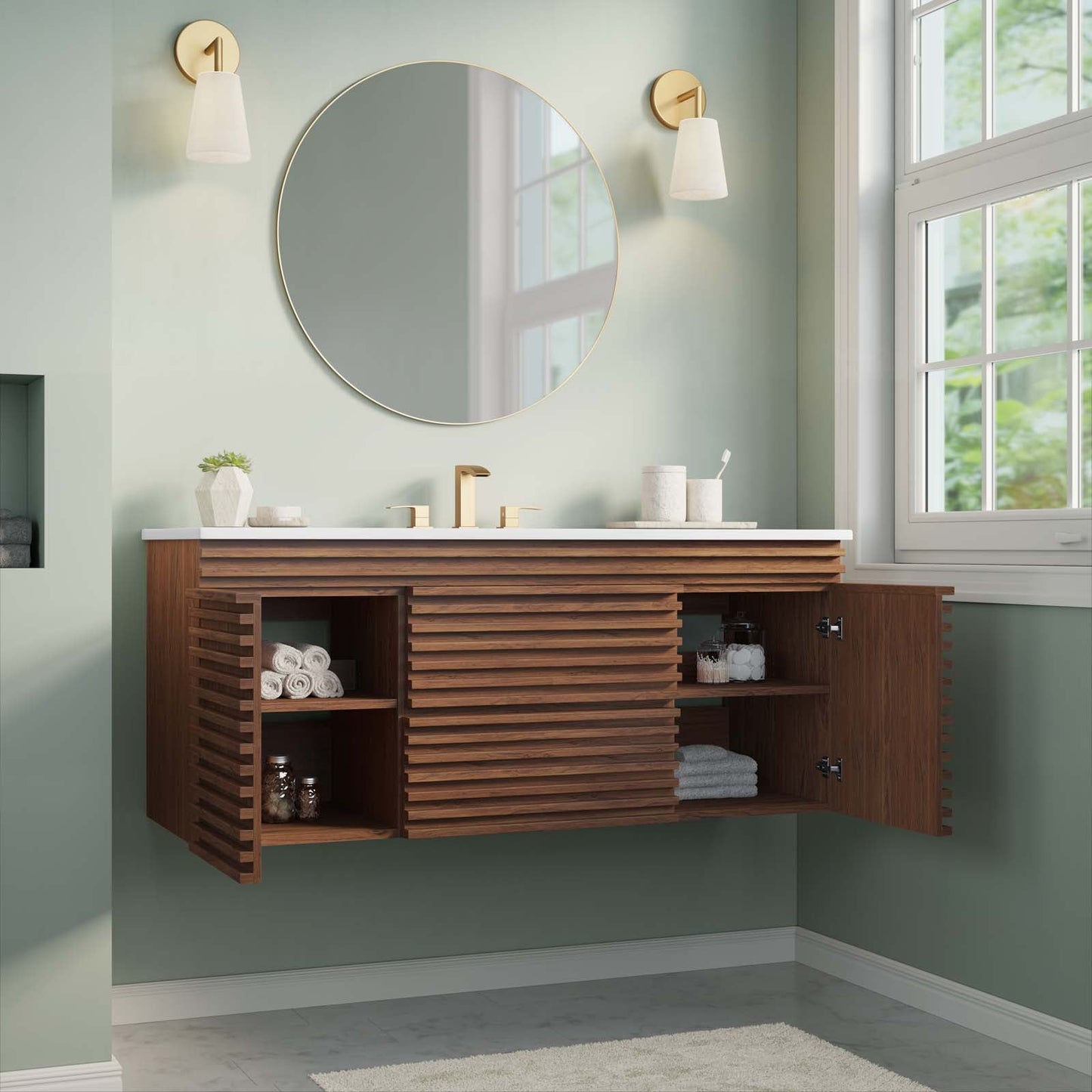 Render 48" Wall-Mount Bathroom Vanity Walnut White EEI-5801-WAL-WHI