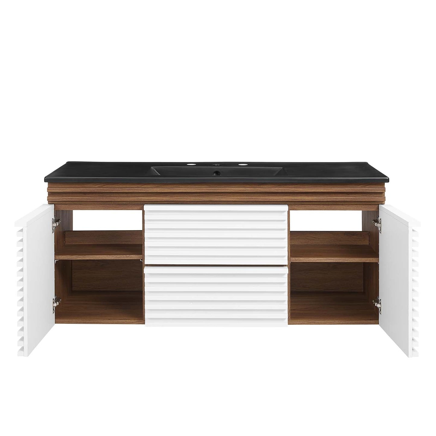 Render 48" Wall-Mount Bathroom Vanity White Walnut Black EEI-5801-WHI-WAL-BLK