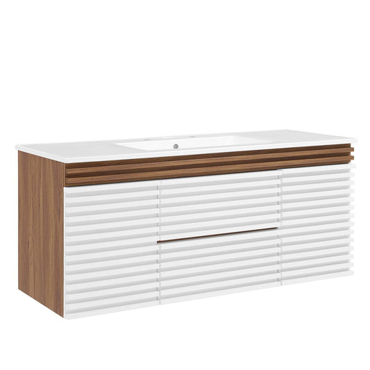 Render 48" Wall-Mount Bathroom Vanity White Walnut White EEI-5801-WHI-WAL-WHI