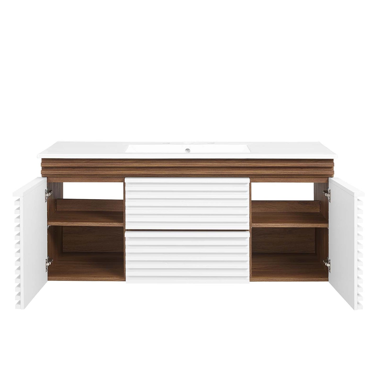 Render 48" Wall-Mount Bathroom Vanity White Walnut White EEI-5801-WHI-WAL-WHI