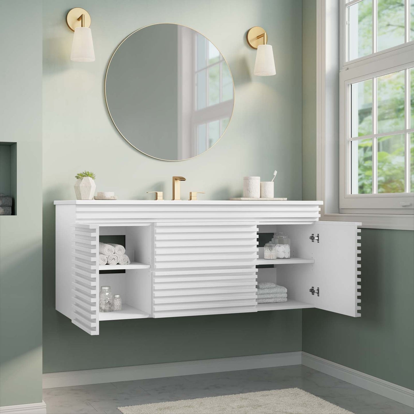 Render 48" Wall-Mount Bathroom Vanity White White EEI-5801-WHI-WHI