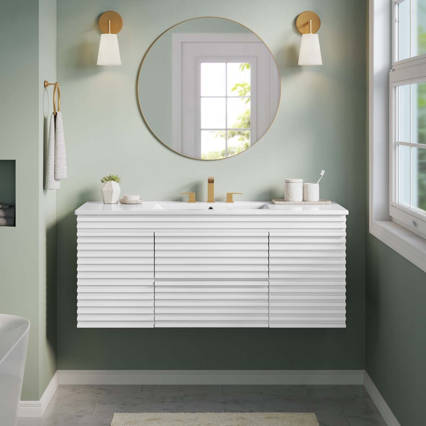 Render 48" Wall-Mount Bathroom Vanity White White EEI-5801-WHI-WHI