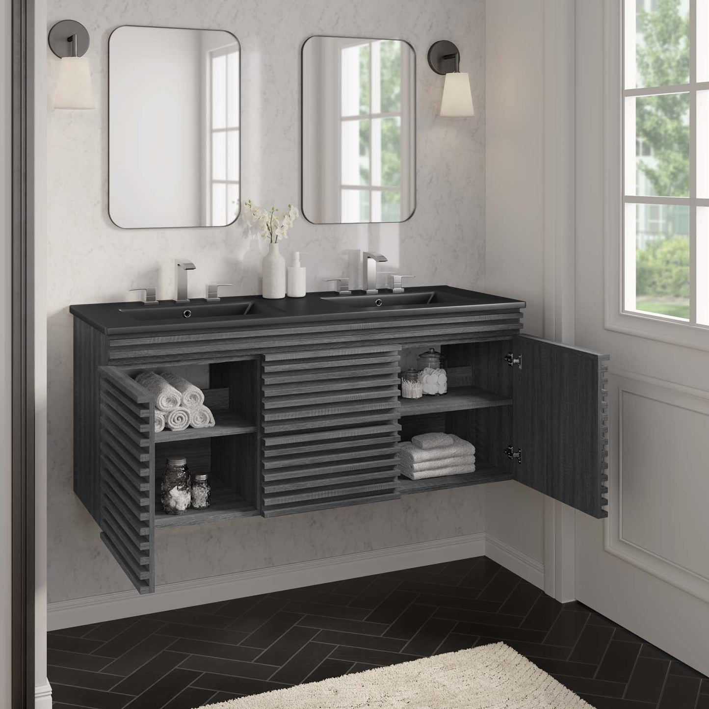 Render 48" Wall-Mount Bathroom Vanity Charcoal Black EEI-5802-CHA-BLK