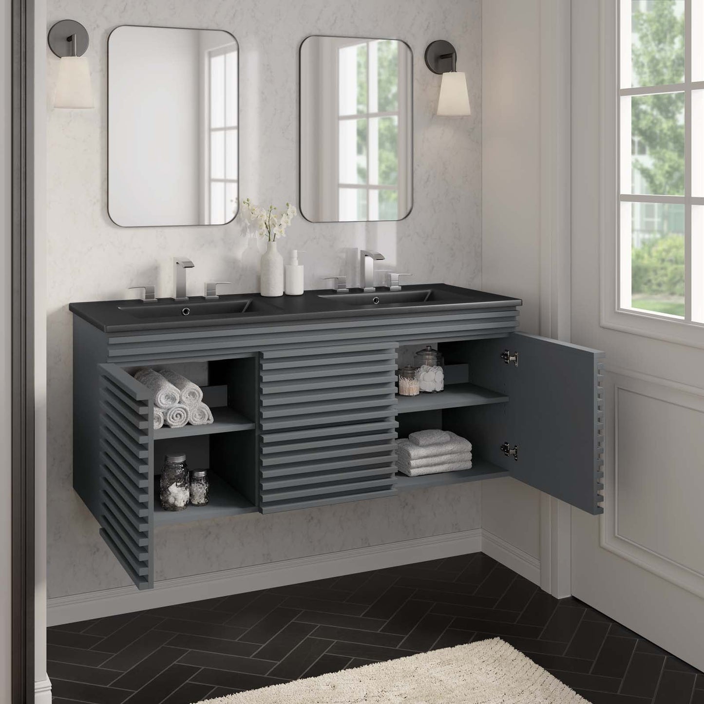 Render 48" Wall-Mount Bathroom Vanity Gray Black EEI-5802-GRY-BLK