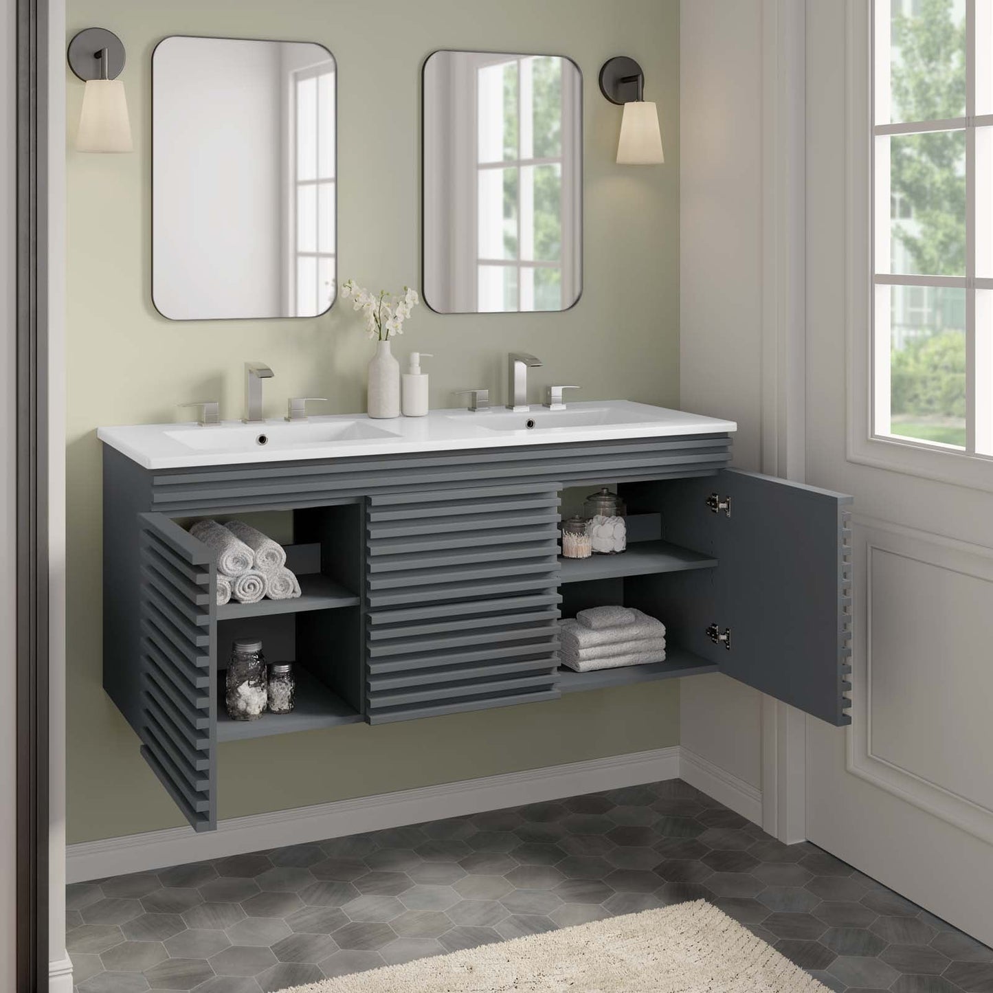 Render 48" Wall-Mount Bathroom Vanity Gray White EEI-5802-GRY-WHI