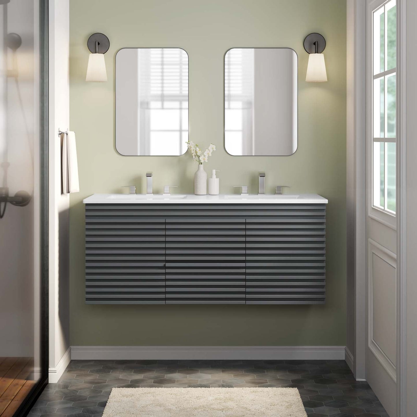 Render 48" Wall-Mount Bathroom Vanity Gray White EEI-5802-GRY-WHI