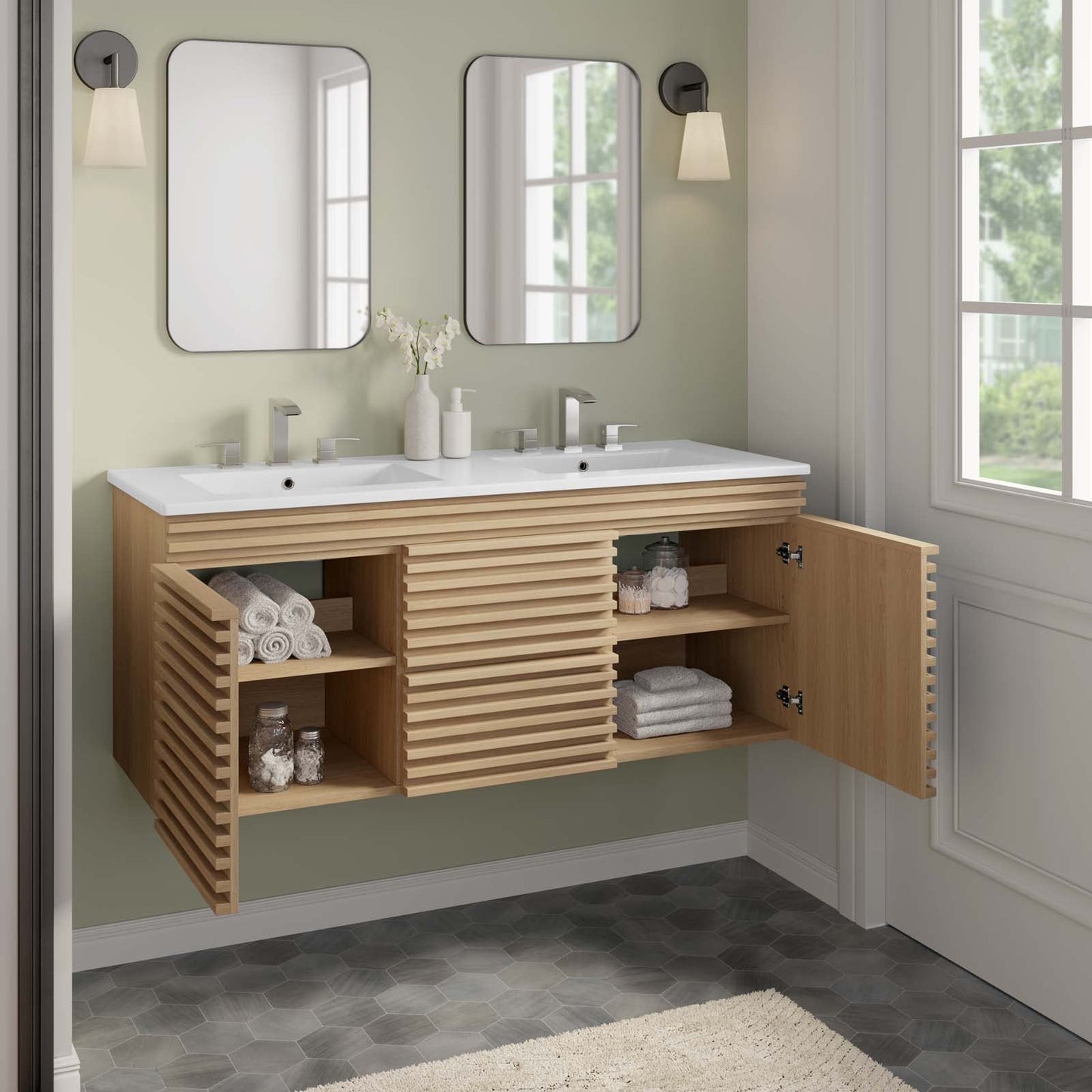 Render 48" Wall-Mount Bathroom Vanity Oak White EEI-5802-OAK-WHI