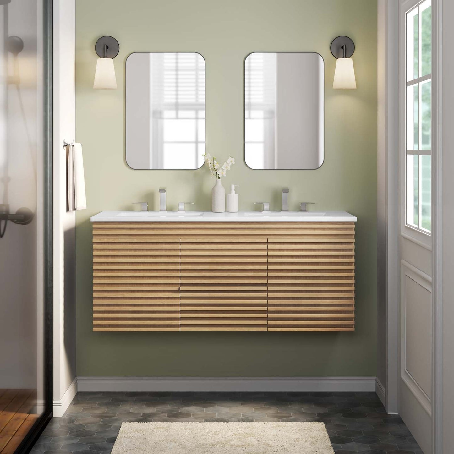 Render 48" Wall-Mount Bathroom Vanity Oak White EEI-5802-OAK-WHI