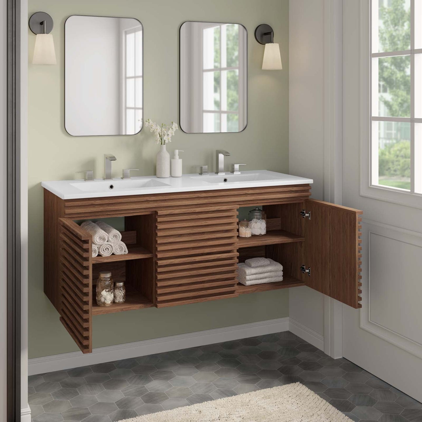 Render 48" Wall-Mount Bathroom Vanity Walnut White EEI-5802-WAL-WHI