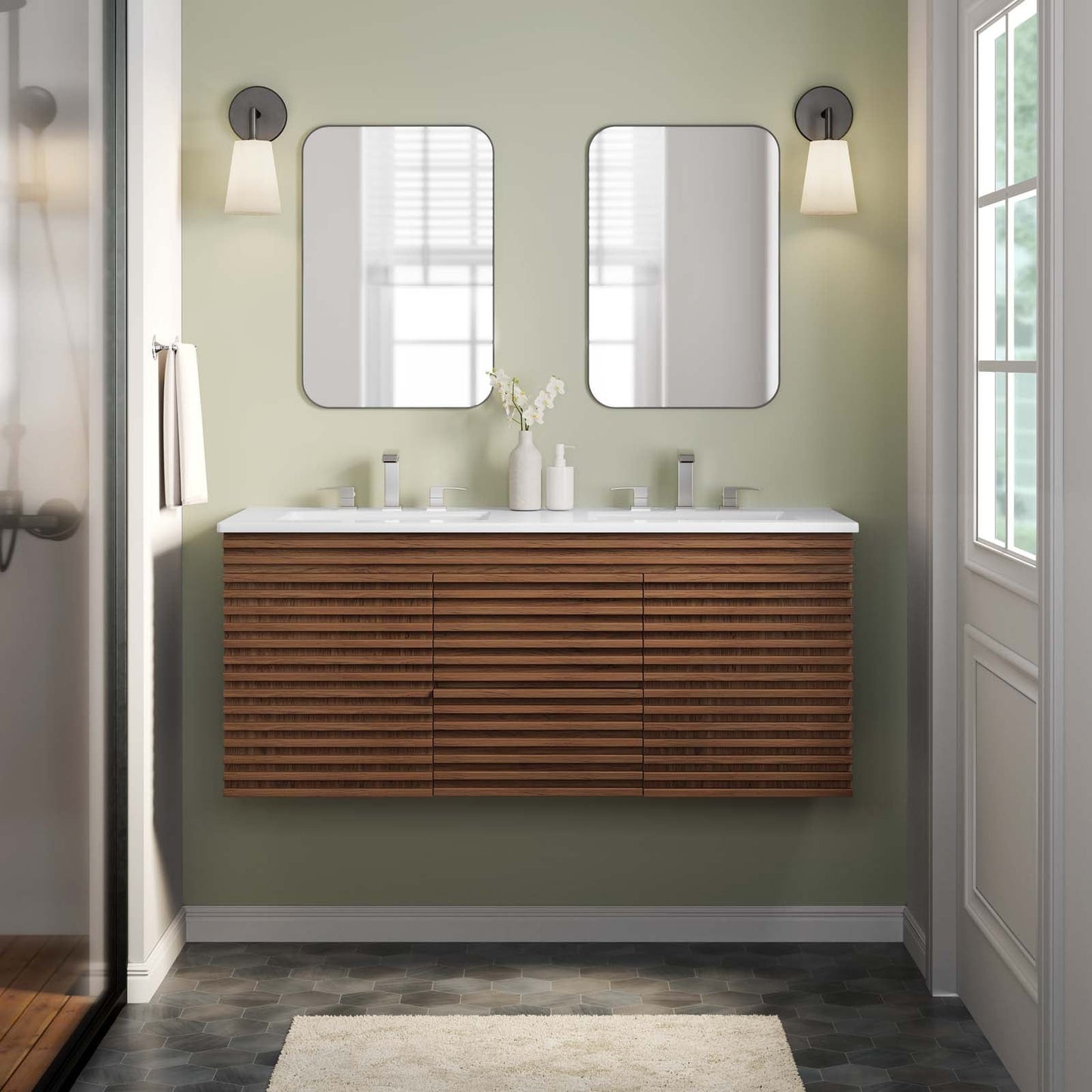 Render 48" Wall-Mount Bathroom Vanity Walnut White EEI-5802-WAL-WHI