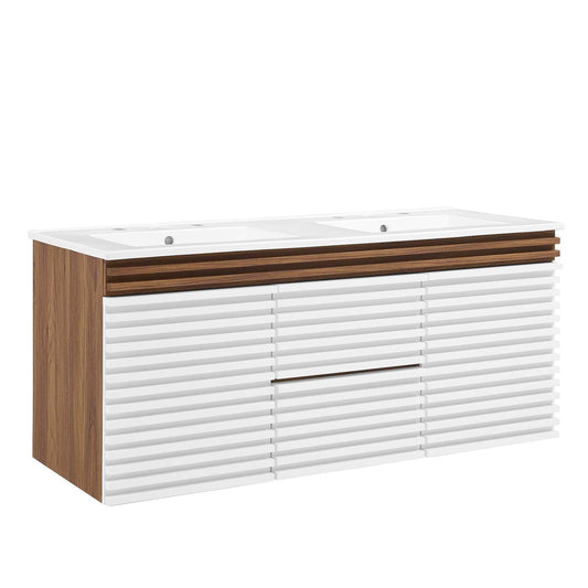 Render 48" Wall-Mount Bathroom Vanity White Walnut White EEI-5802-WHI-WAL-WHI