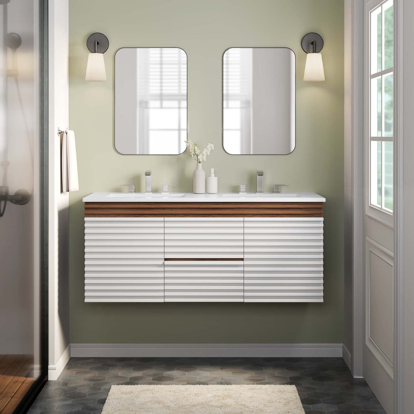 Render 48" Wall-Mount Bathroom Vanity White Walnut White EEI-5802-WHI-WAL-WHI