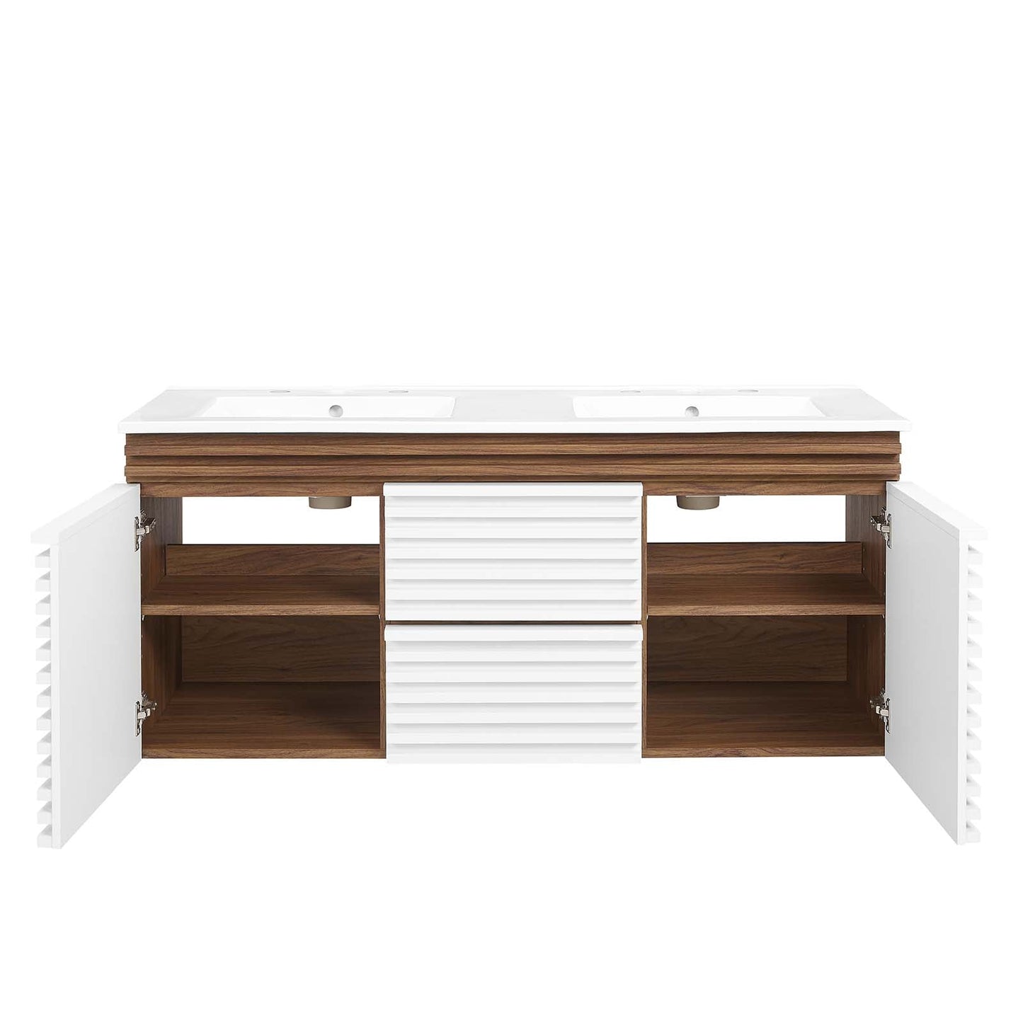 Render 48" Wall-Mount Bathroom Vanity White Walnut White EEI-5802-WHI-WAL-WHI