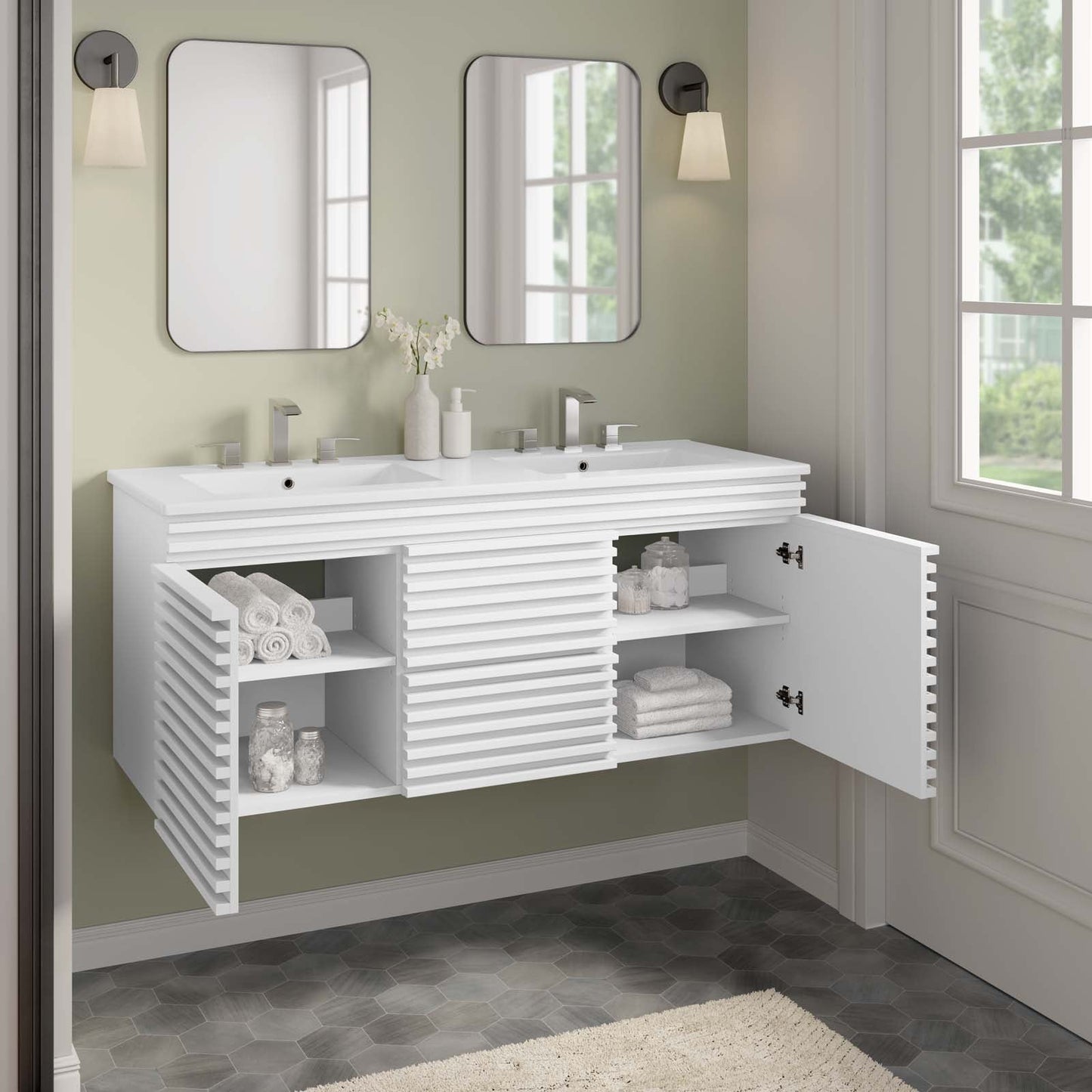 Render 48" Wall-Mount Bathroom Vanity White White EEI-5802-WHI-WHI