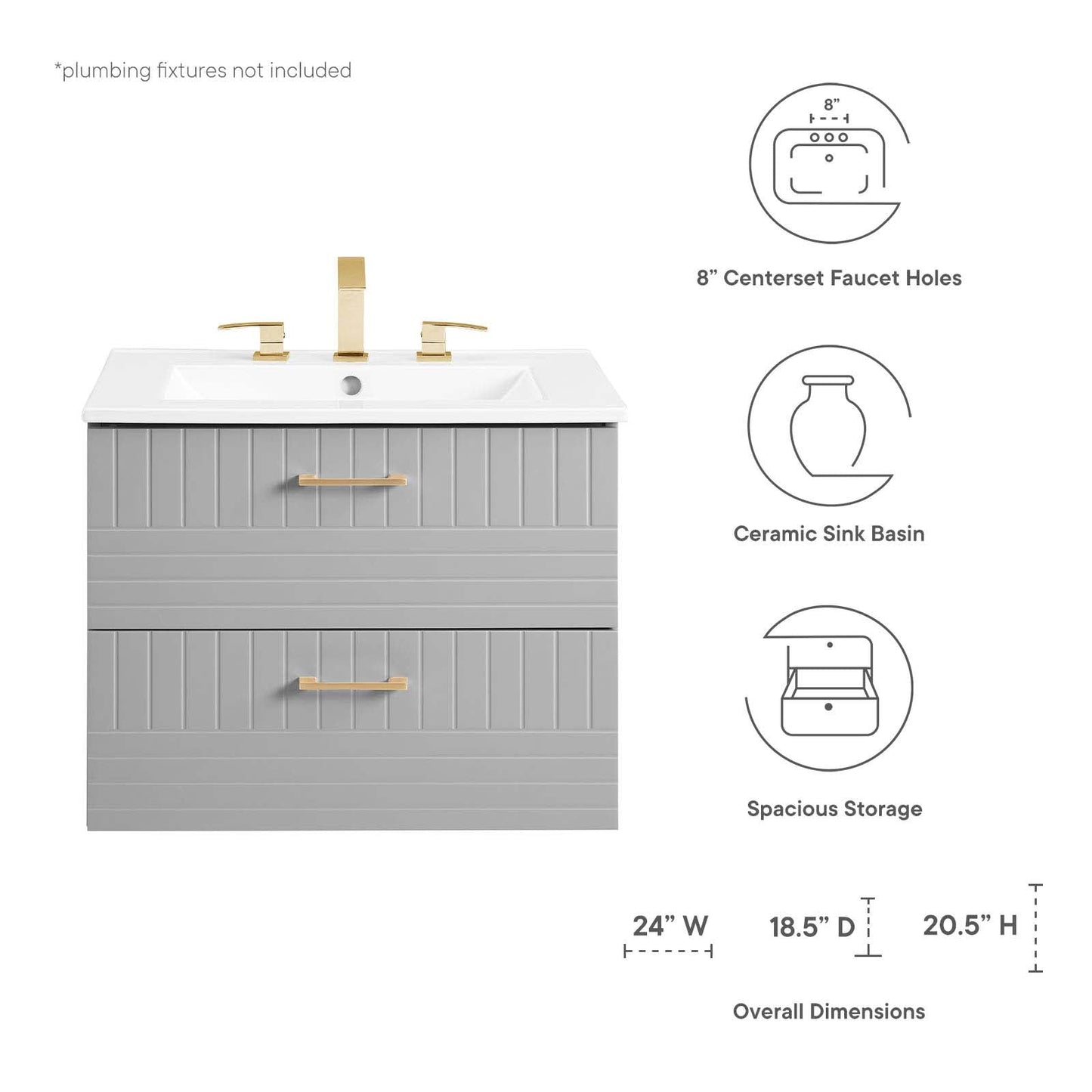 Daybreak 24" Bathroom Vanity Light Gray White EEI-5818-LGR-WHI