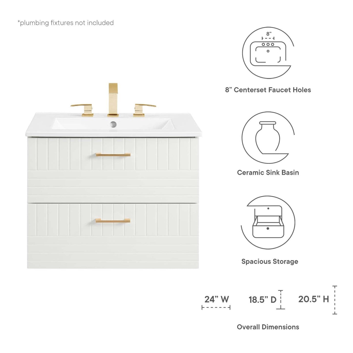 Daybreak 24" Bathroom Vanity White White EEI-5818-WHI-WHI