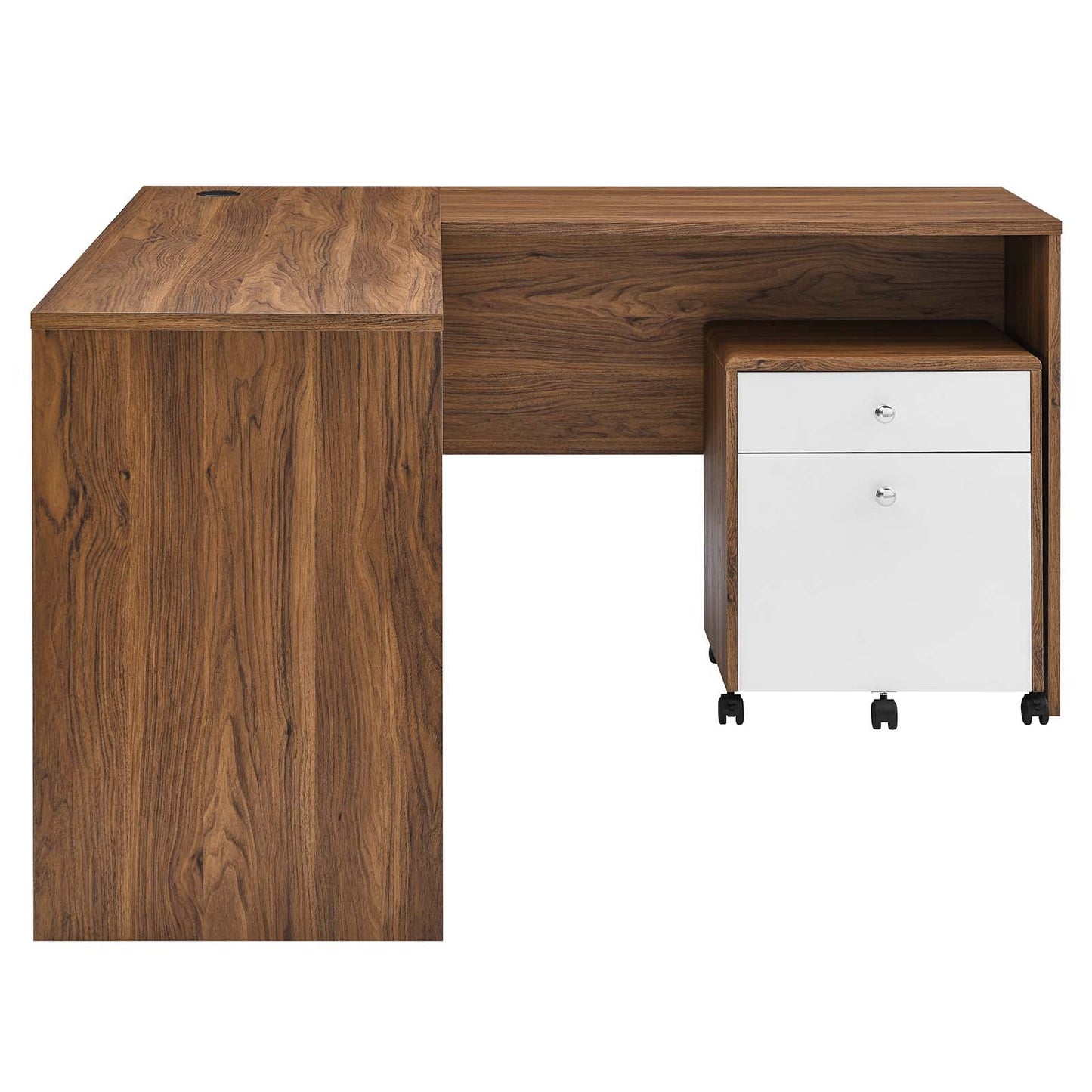 Transmit Wood Desk and File Cabinet Set Walnut White EEI-5822-WAL-WHI