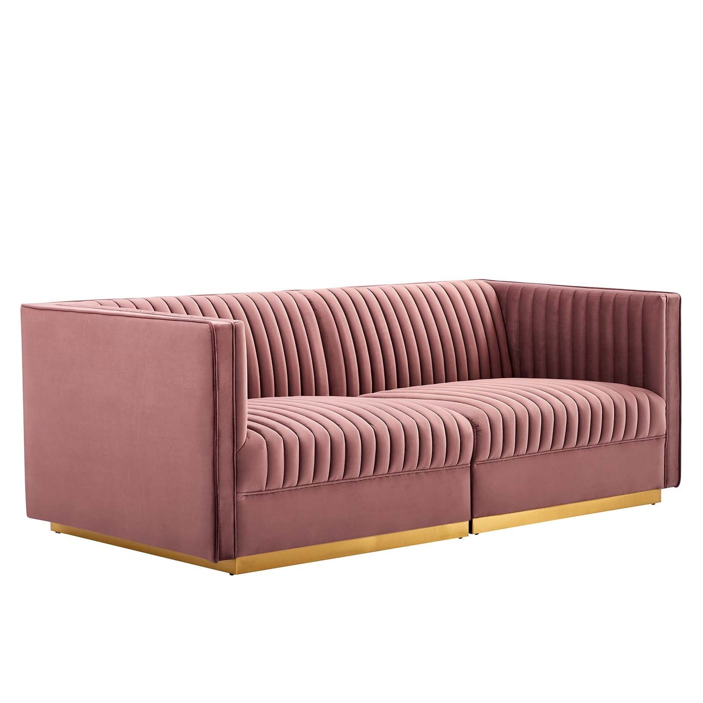 Sanguine Channel Tufted Performance Velvet Modular Sectional Sofa Loveseat Dusty Rose EEI-5824-DUS