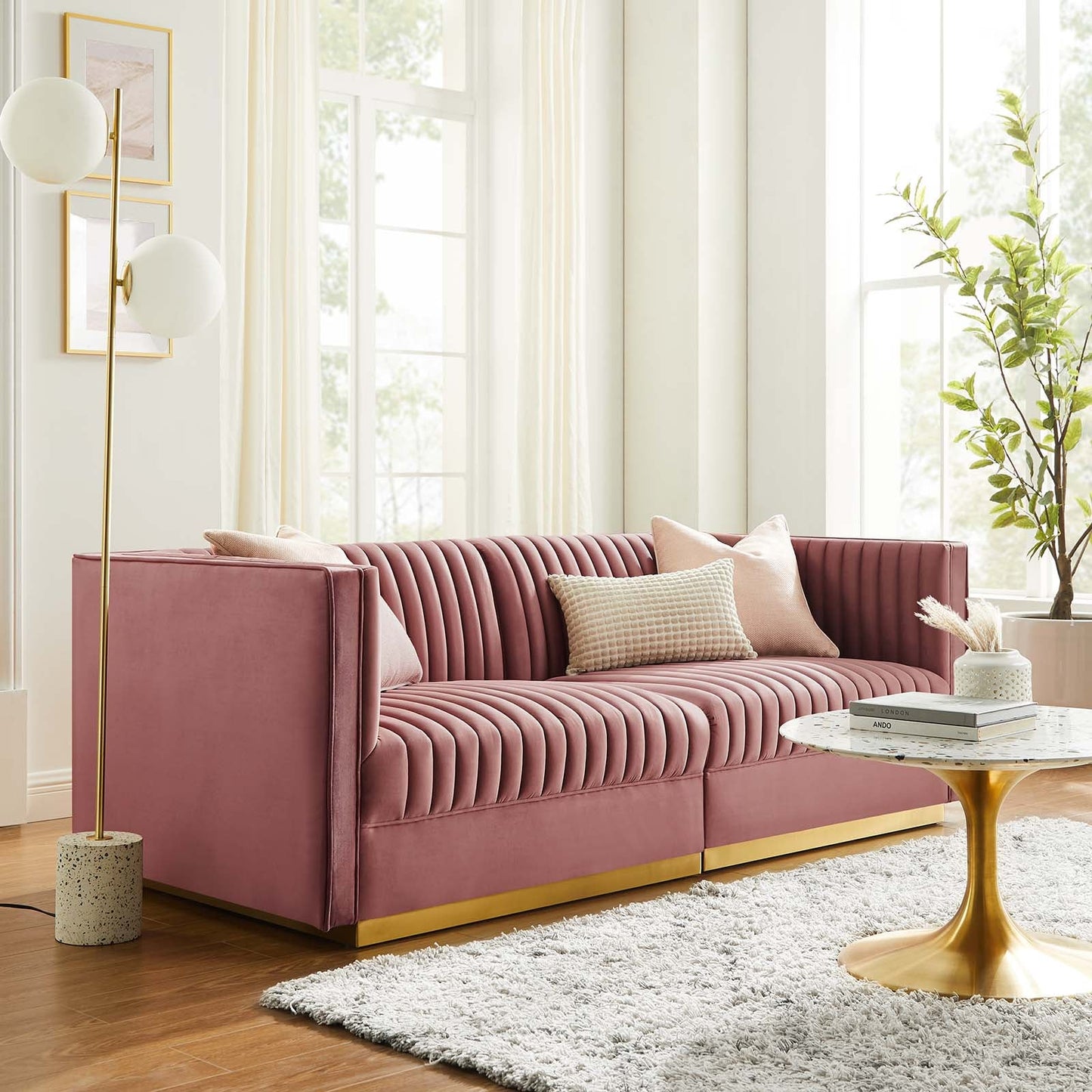 Sanguine Channel Tufted Performance Velvet Modular Sectional Sofa Loveseat Dusty Rose EEI-5824-DUS