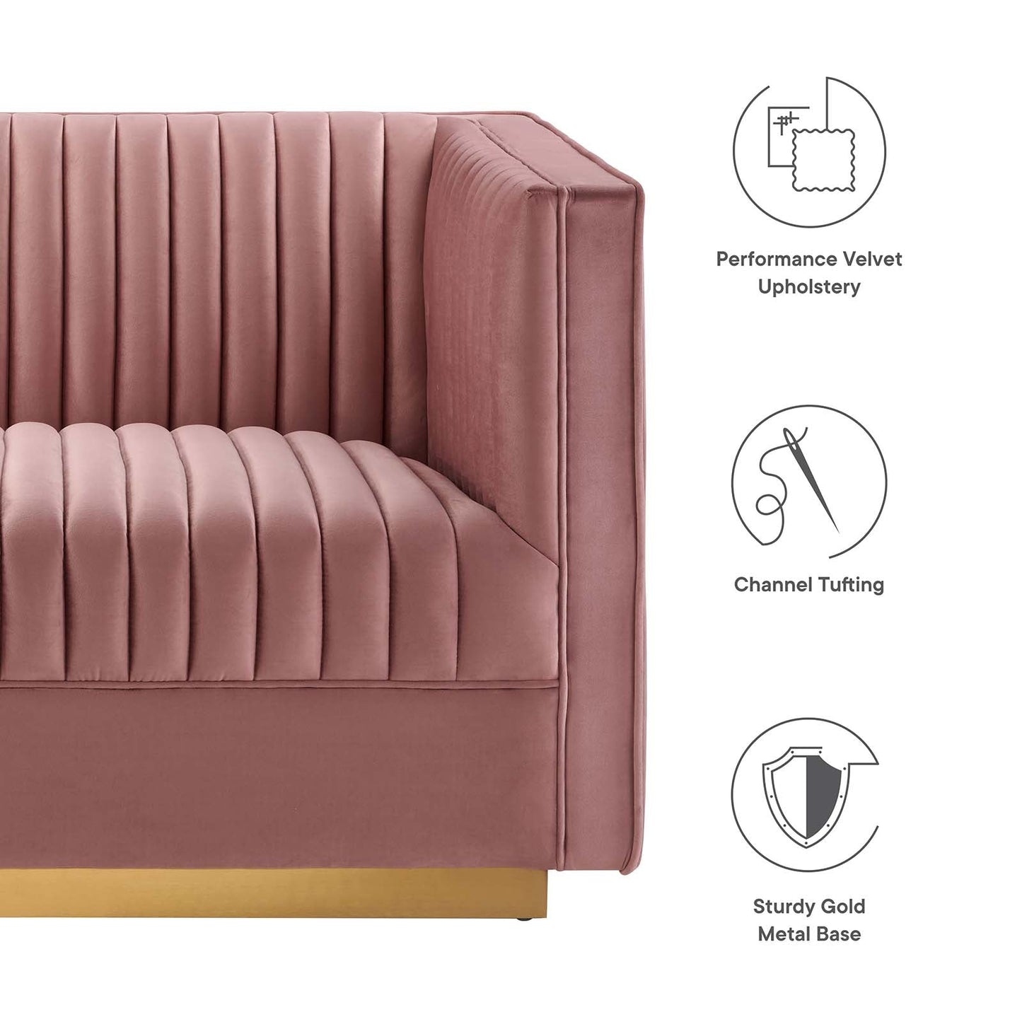 Sanguine Channel Tufted Performance Velvet Modular Sectional Sofa Loveseat Dusty Rose EEI-5824-DUS