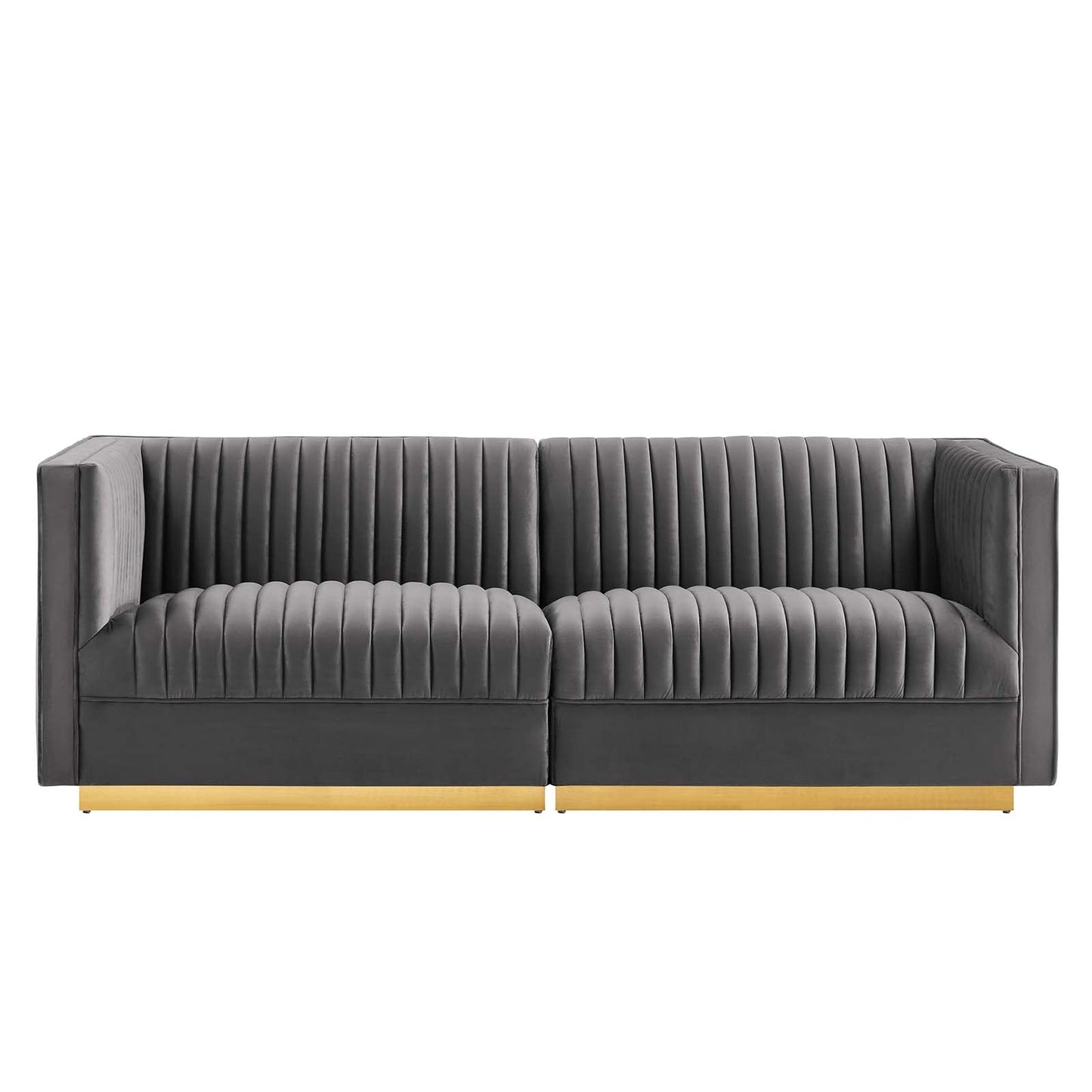 Sanguine Channel Tufted Performance Velvet Modular Sectional Sofa Loveseat Gray EEI-5824-GRY