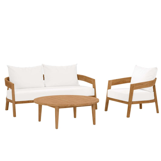 Brisbane 3-Piece Teak Wood Outdoor Patio Set Natural White EEI-5834-NAT-WHI