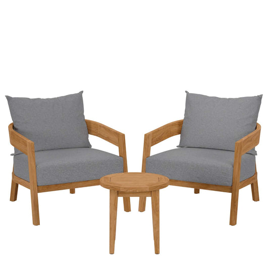 Brisbane 3-Piece Teak Wood Outdoor Patio Set Natural Gray EEI-5835-NAT-GRY