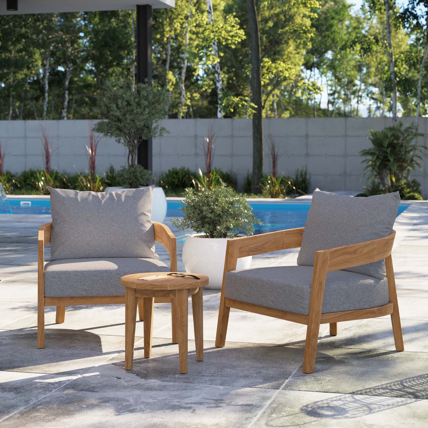 Brisbane 3-Piece Teak Wood Outdoor Patio Set Natural Gray EEI-5835-NAT-GRY