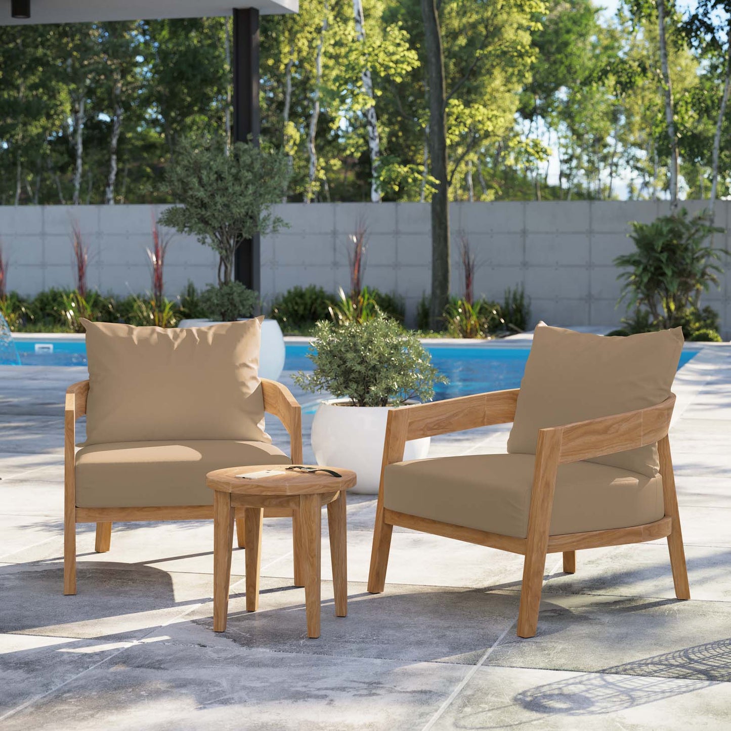 Brisbane 3-Piece Teak Wood Outdoor Patio Set Natural Light Brown EEI-5835-NAT-LBR