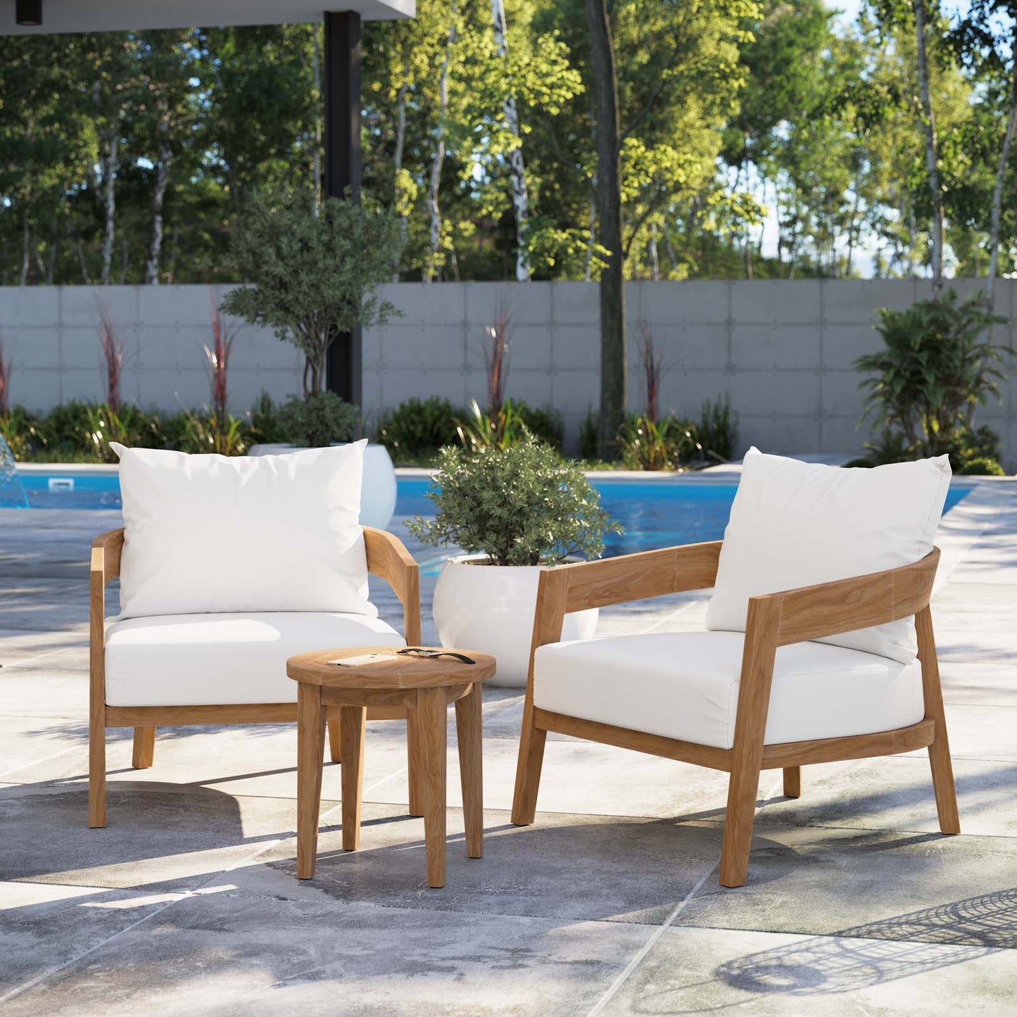 Brisbane 3-Piece Teak Wood Outdoor Patio Set Natural White EEI-5835-NAT-WHI